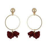 Red Maroon Gold Ring Petal Earrings.